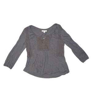 American Eagle Outfitters Grey Button Shirt Floral Peasant Henley Size S Bella